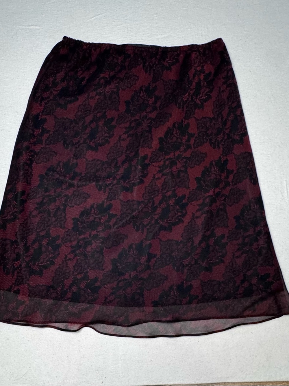 Deep Red & Black Lace Print Overlay A-Line Skirt, Dark Romance, Gothic, Y2K, 90s